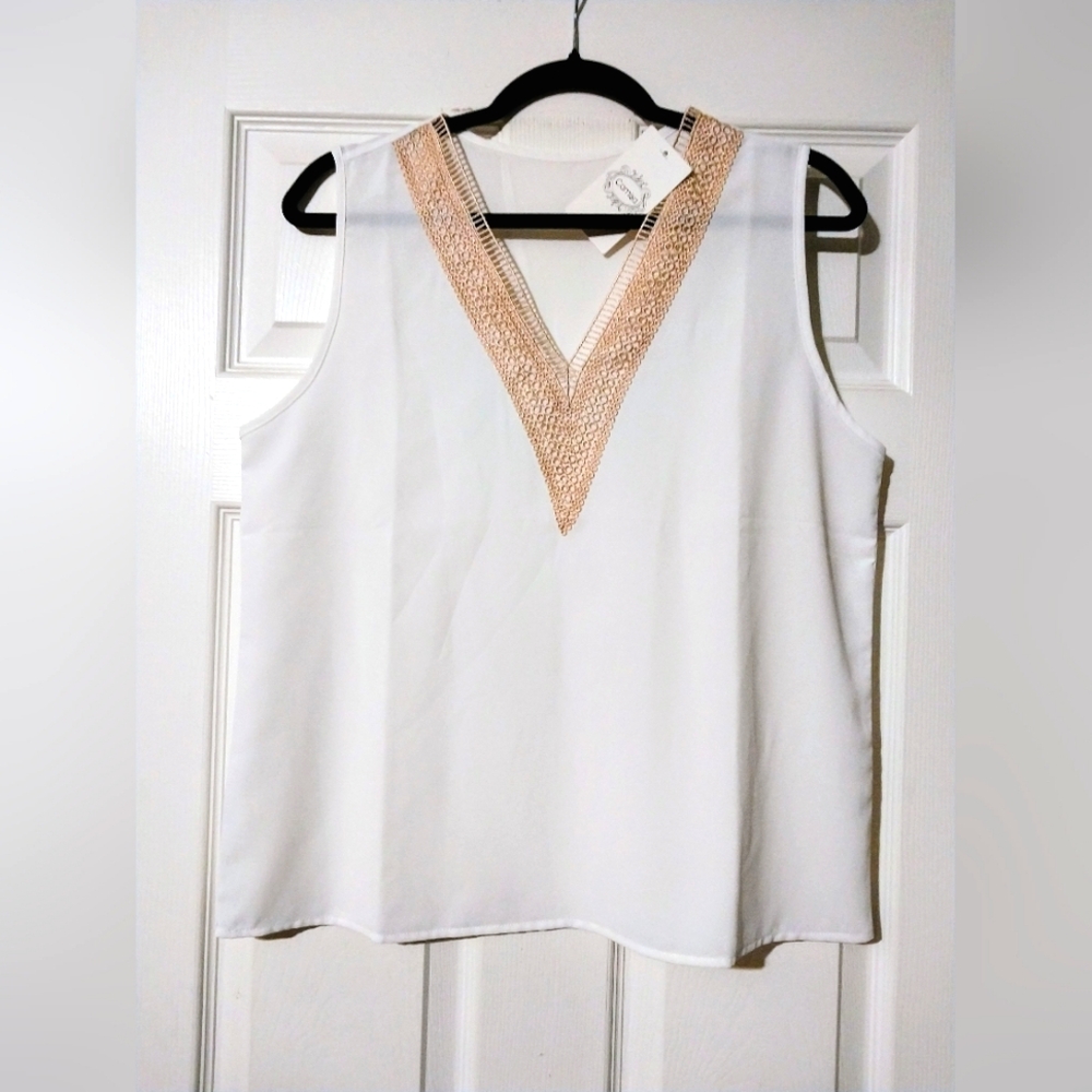 Camisa Sleeveless Embroidered Embellished Blouse Suze Large NWT